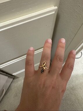 Gold Script Ring with Sapphire and Diamond